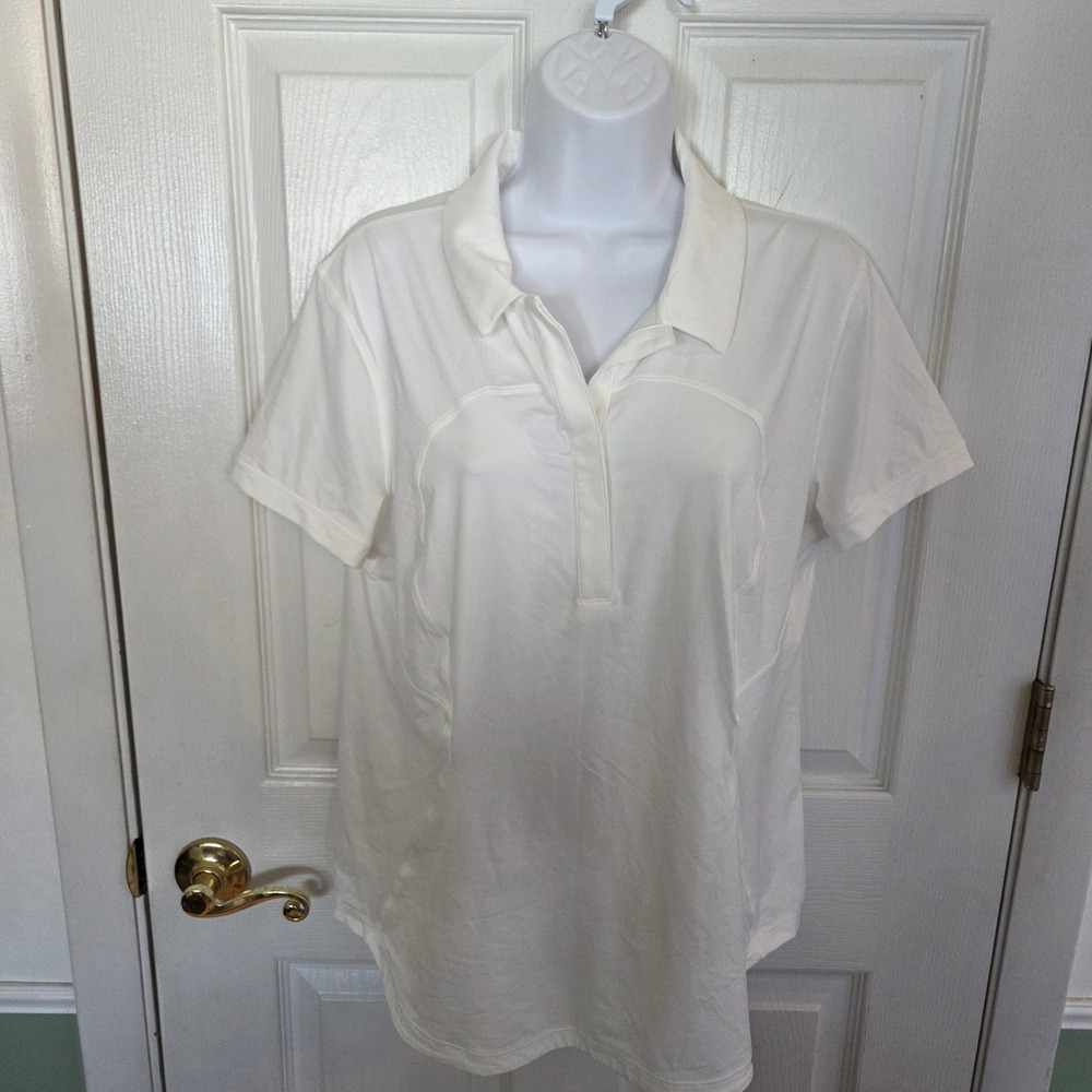Lululemon Quick-Dry Short Sleeve Polo Shirt White LW3EZTS Womens Size 12 Golf